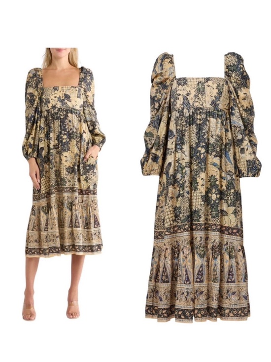 Ulla Johnson Dresses & Skirts - ULLA JOHNSON Natilda Boho Patchwork Floral Puff Sleeve Square Neck Maxi Dress